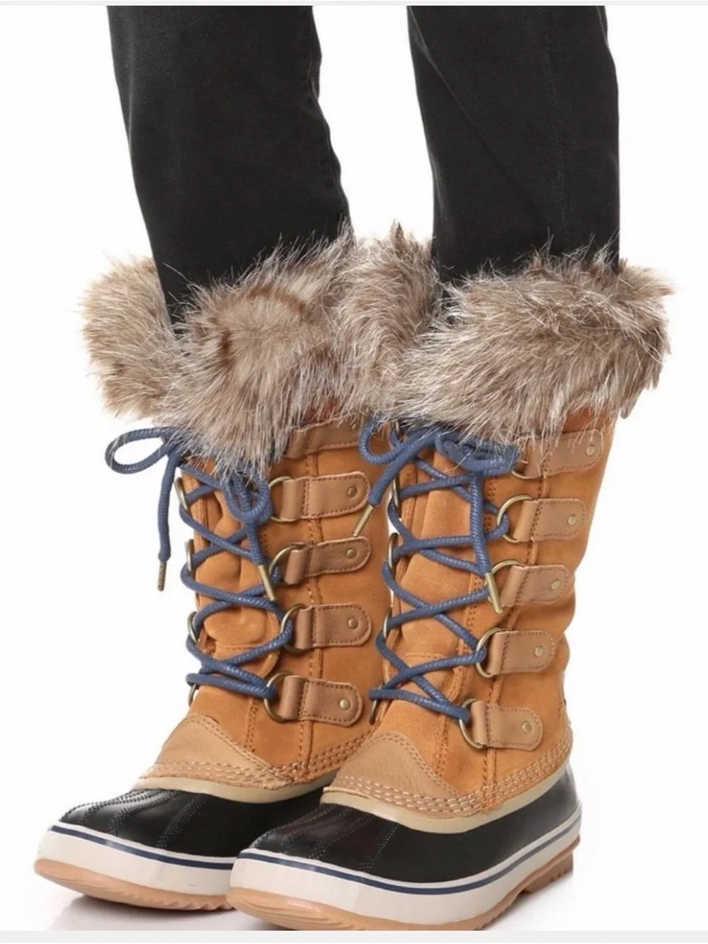 Sorel Joan of Arctic Brown Tan and Black Faux-Fur Winter Lace-Up Boots